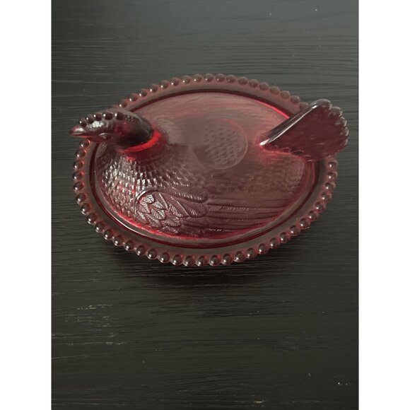 VTG Indiana Glass Ruby Red Glass Hen on Nest Dish Flashed Painted Farmhouse MCM - Picture 7 of 14